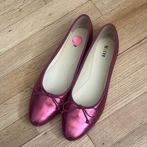 Anthropologie Maeve Metallic Rose Ballet Flats with Bow